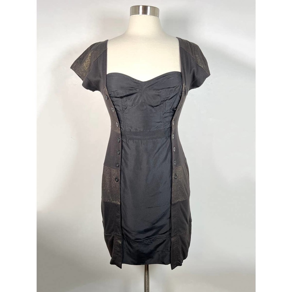 Marc by Marc Jacobs Women's Bustier Dress S Black Gold Striped Button Side EUC! - Picture 2 of 9